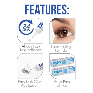 DUO Eyelash Glue Clear Lash Adhesive for Strip Lashes, Long-Lasting and Waterproof, 0.5 oz, 2 Pack
