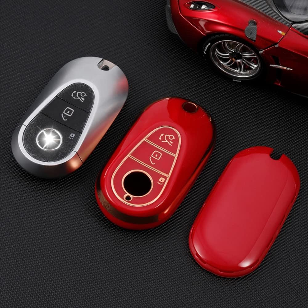 HIBEYO Smart Car Key Case Fits Mercedes S Class Protective Cover Key Cover TPU for Benz C Class W206 S Class W223 S300 S350 S400 Key Fob Key Case Red - Image 4