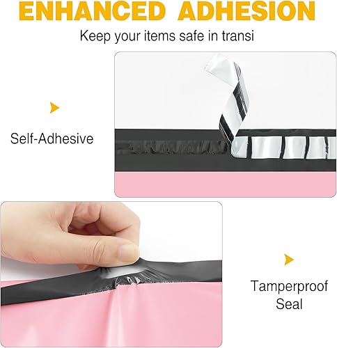 Miniatura 4 de Famagic Sobres de polietileno, 200 bolsas de envío de 12 x 15.5 pulgadas, elegantes bolsas de embalaje opacas para pequeñas empresas, sobres de Rosa