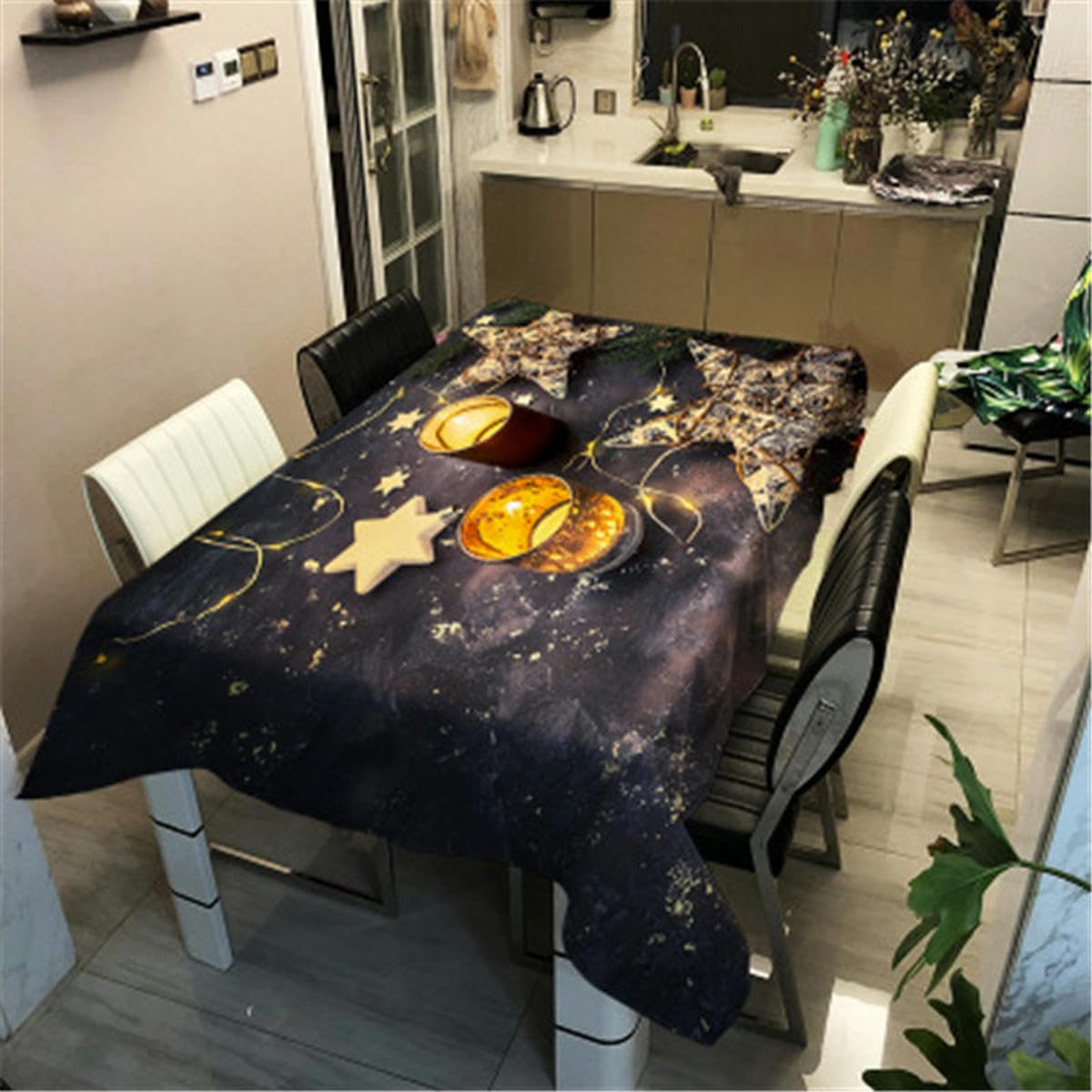 Mantel de Copo de Nieve de Alce Dorado Brillante navideño, Tela Oxford Impermeable, tapete de Mesa para Cocina, Restaurante, decoración del hogar, Cubierta de mesa-4-140x200cm55x78inch