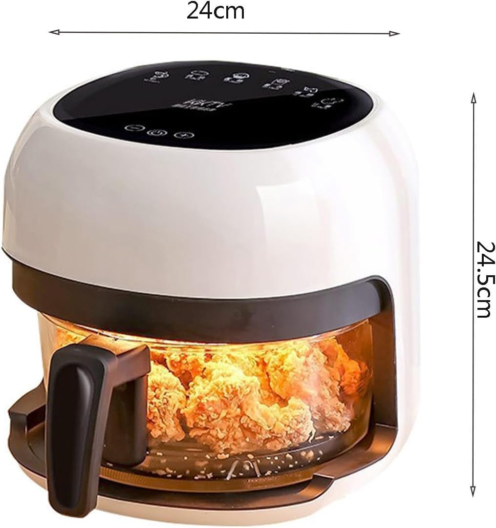 Friggitrice Ad Aria Trasparente in Vetro Touch Screen, capacità 4 Litri, Senza Olio E Senza Fumo, Cucina Sana, Friggitrice Multifunzione, Blanc