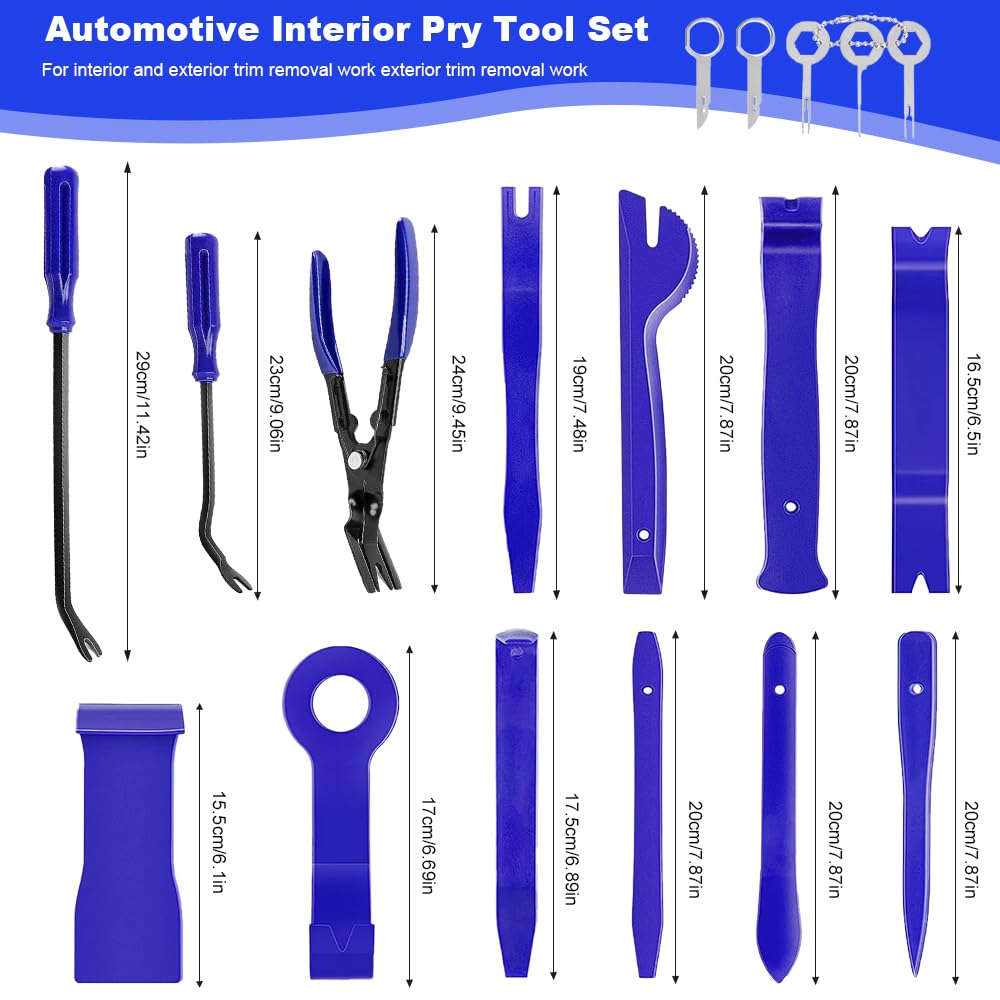 Set di 19 attrezzi per la rimozione del trim e per la rimozione, con clip in plastica, per pannelli, stereo, cruscotto, clip