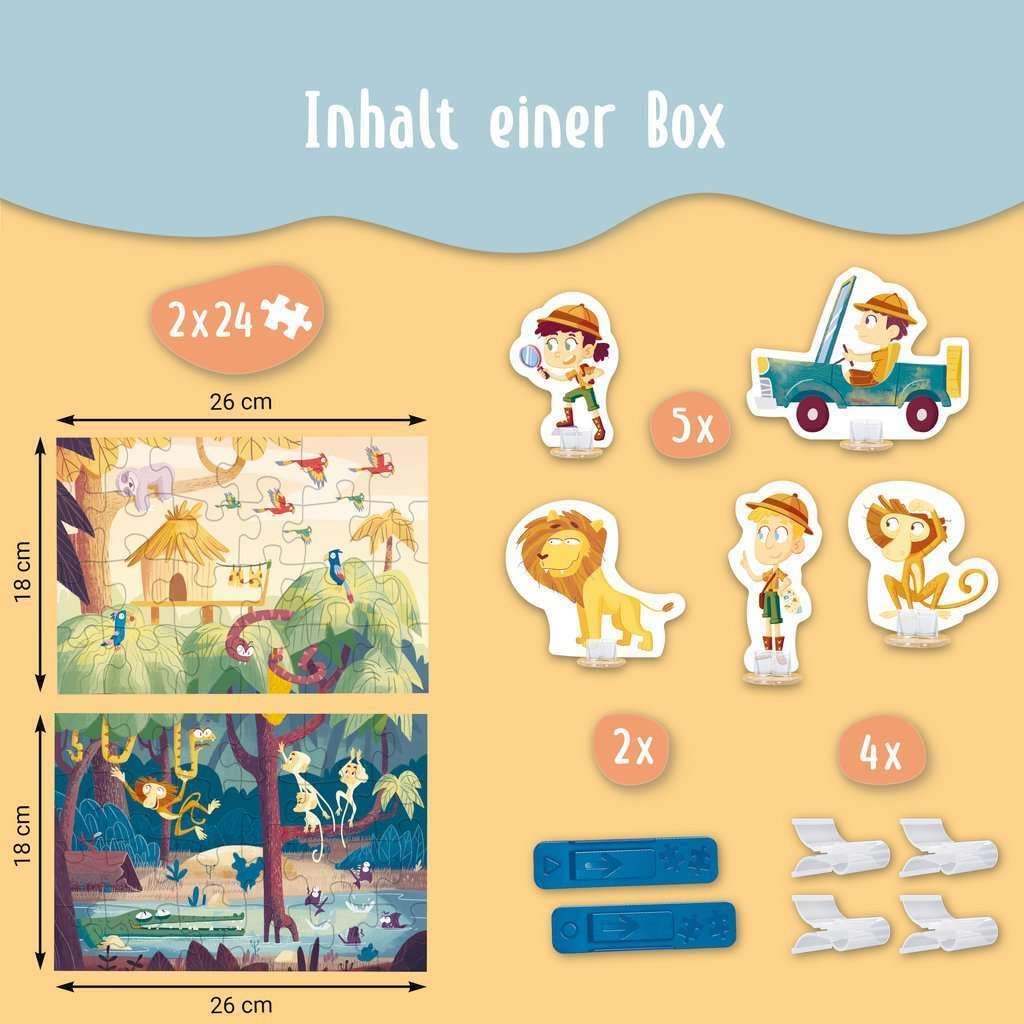 Ravensburger Puzzle & Play: Jungle Exploration 2 x 24 Piece Jigsaw Puzzle Set for Kids - 05593 - Every Piece is Unique, Pieces Fit Together Perfectly - MESH Accredited