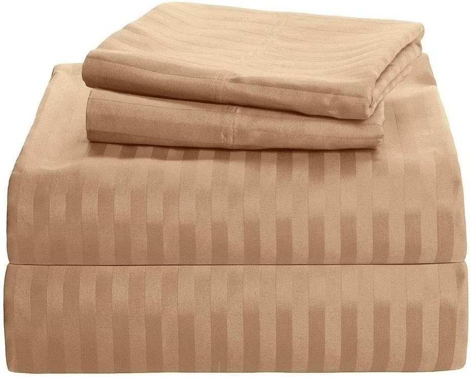 SHERA'S BEDDINGS Sheet Set 4 Piece, King/Standard (76" X 80") Beige Stripe Fits Mattress Upto (6"- 8" Inches) Deep Pocket 650 Thread Count 100% Egyptian Cotton