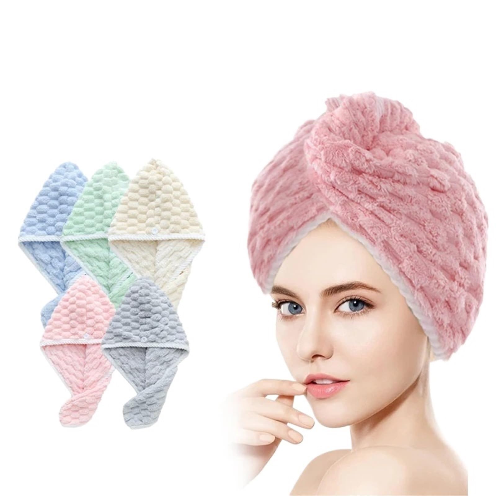 Missffcat 5 Pcs Microfiber Hair Towel Wrap - Ultra-Absorbent Coral Velvet Quick Drying Hair Cap for All Hair Types