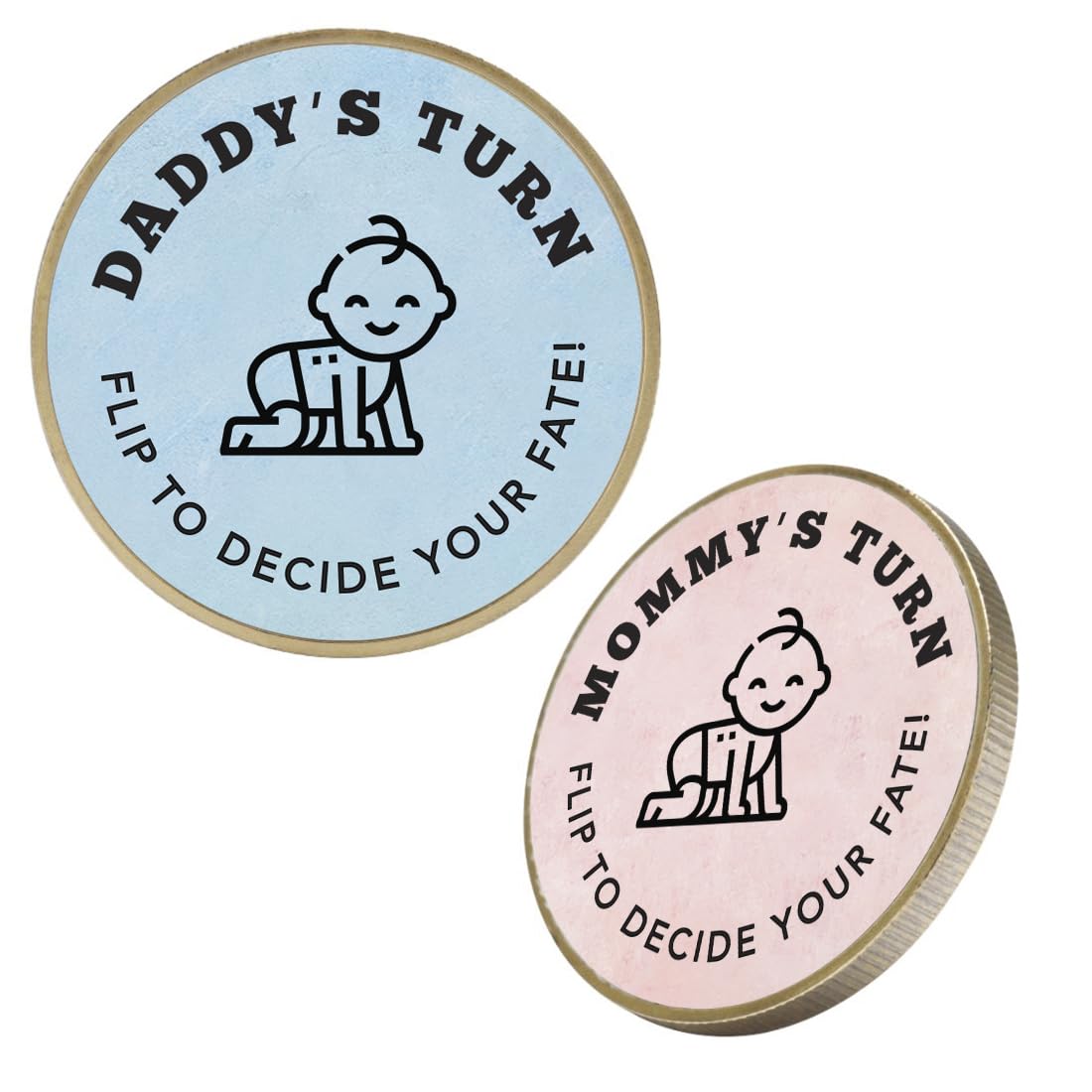 Andaz Press Decision Coin, New Parent Decision Coin Gifts, Double Sided Flip Coin, Daddy's Turn Mommy's Turn Coin, Decision Making Coin Gag Gift for