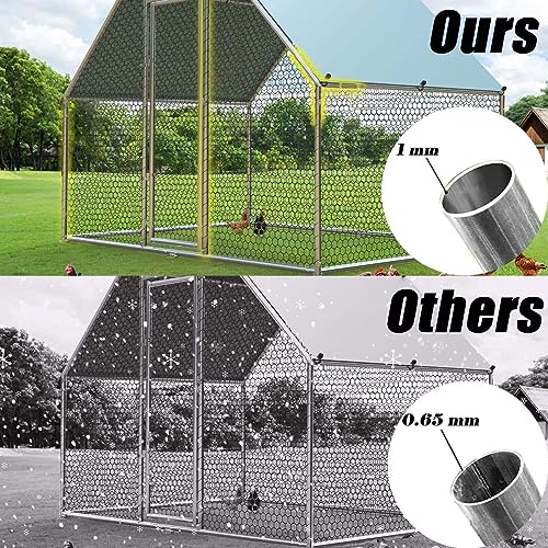 ROOMTEC 1.25\'\' Large Metal Chicken Coop for 20 Chickens,Chicken Runs for Yard with Cover Walk-in Poultry Cage Lockable Door Design(9.8\'Lx19.6\'Wx6.4\'H)