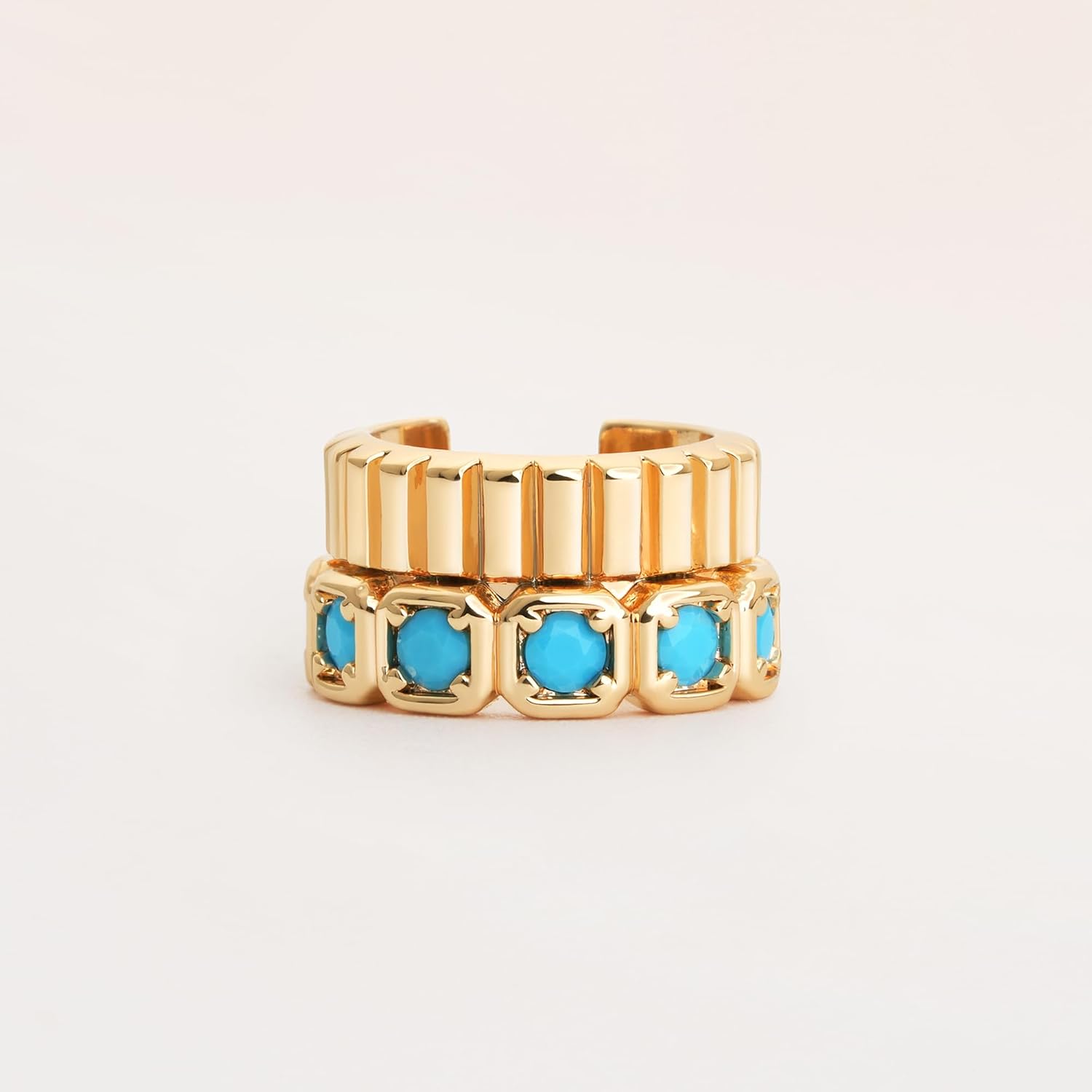 FETTERO Women's Ear Cuff Non Piercing Chunky Gold Ear Cuff Earrings Turquoise Clip On Earrings Huggie Hoop Earrings Cartilage Fake Non Pierced Earrings -Single - Image 5