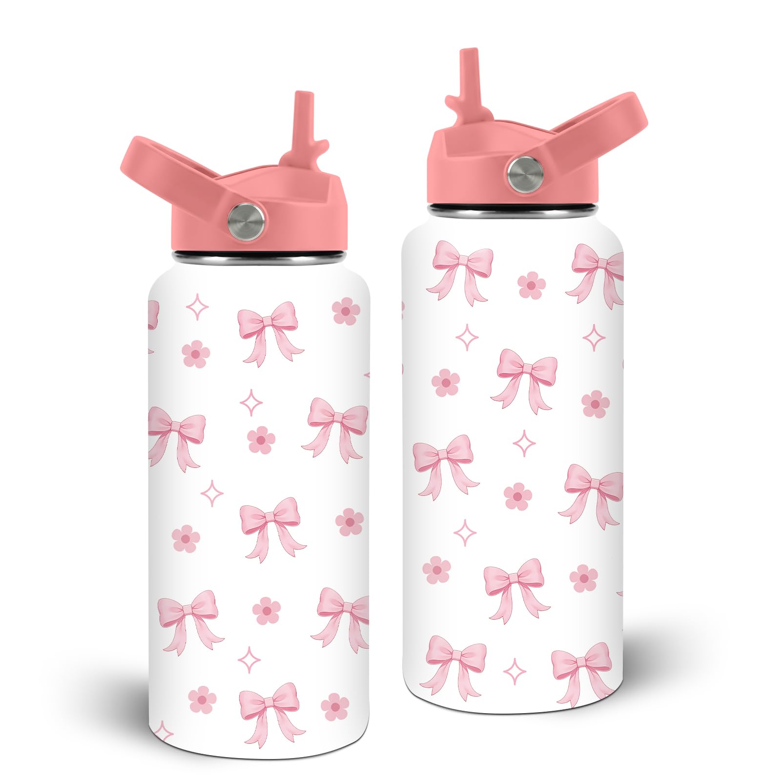 Bow Insulated Water Bottle for Women, Stainless Steel Sports Tumbler with Straw Lid and Handle, 32oz Reusable Leak-Proof Bottle for Sports Gym โ image 1