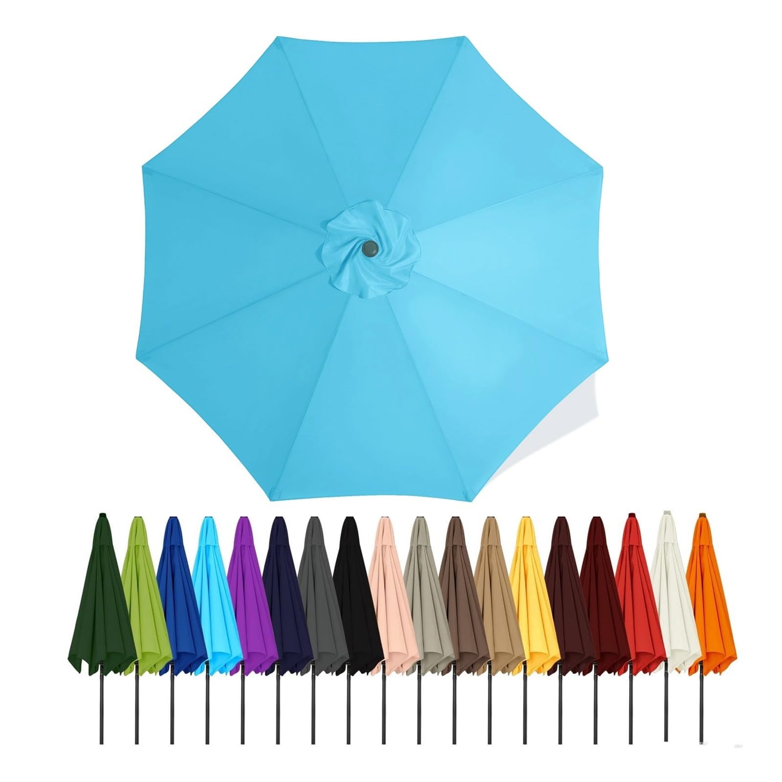 Duchunsheng Replacement Canopies Parasols 6 Rib/8 Arms Blue Gray Green White Umbrella Canopy 2 2.5 2.7 3 4M Waterproof Anti-UV Sun Umbrella Parasol Cover Outdoor Patio Garden(Light blue,2.8m - 6Ribs)