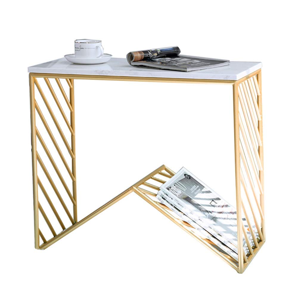 Table basse ronde en marbre doré 58cm avec porte-revues pour salon nordique