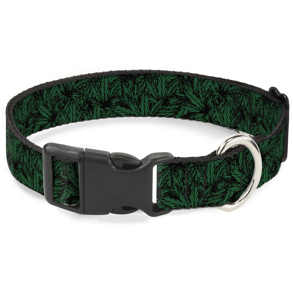 Collier Buckle Down feuilles de marijuana noir vert ajustable avec boucle clip