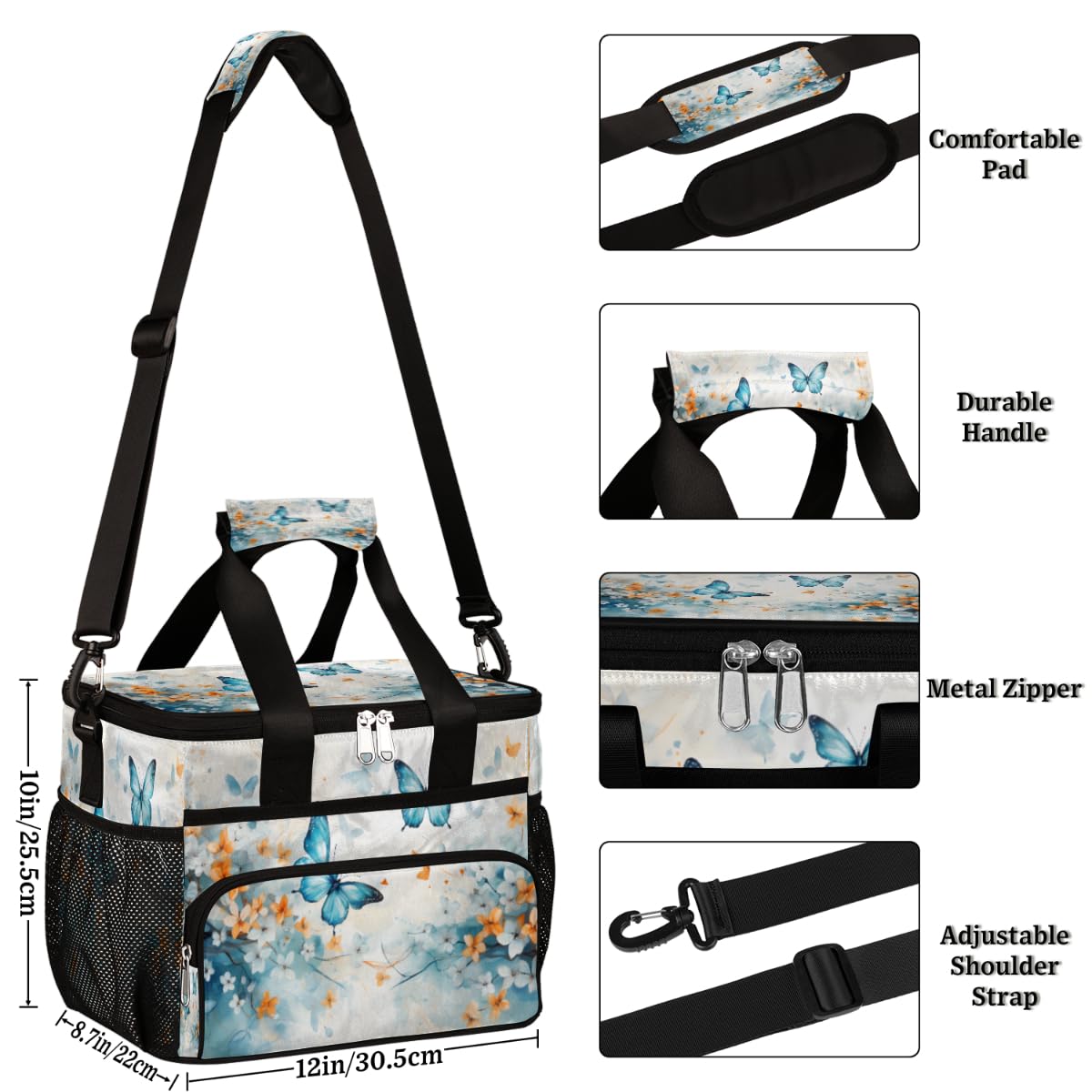 Butterfly Floral Insulated Picnic Backpack Lunch Box for Women Men Picnic Basket Tote Lunch Bag Picnic Bag Portable Lunch Bags for Picnic, Beach, Work, Trip,Office, Camp Butterfly