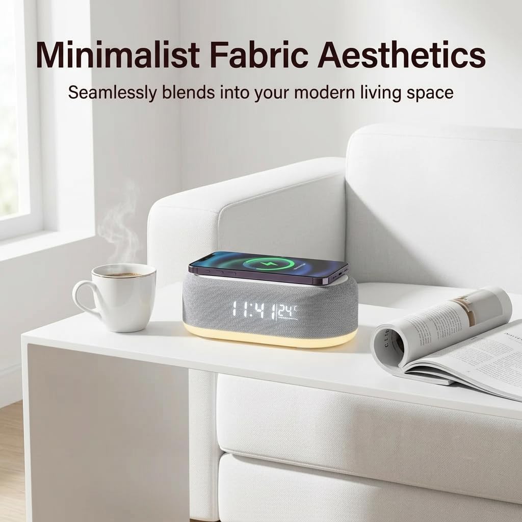 Réveil Chargeur Induction 3 en 1, Horloge Numérique LED, Chargeur Induction iPhone & Android,Simulateur d’Aube, Réveil Connecté avec Lumière, Double Alarme, USB, Design Moderne