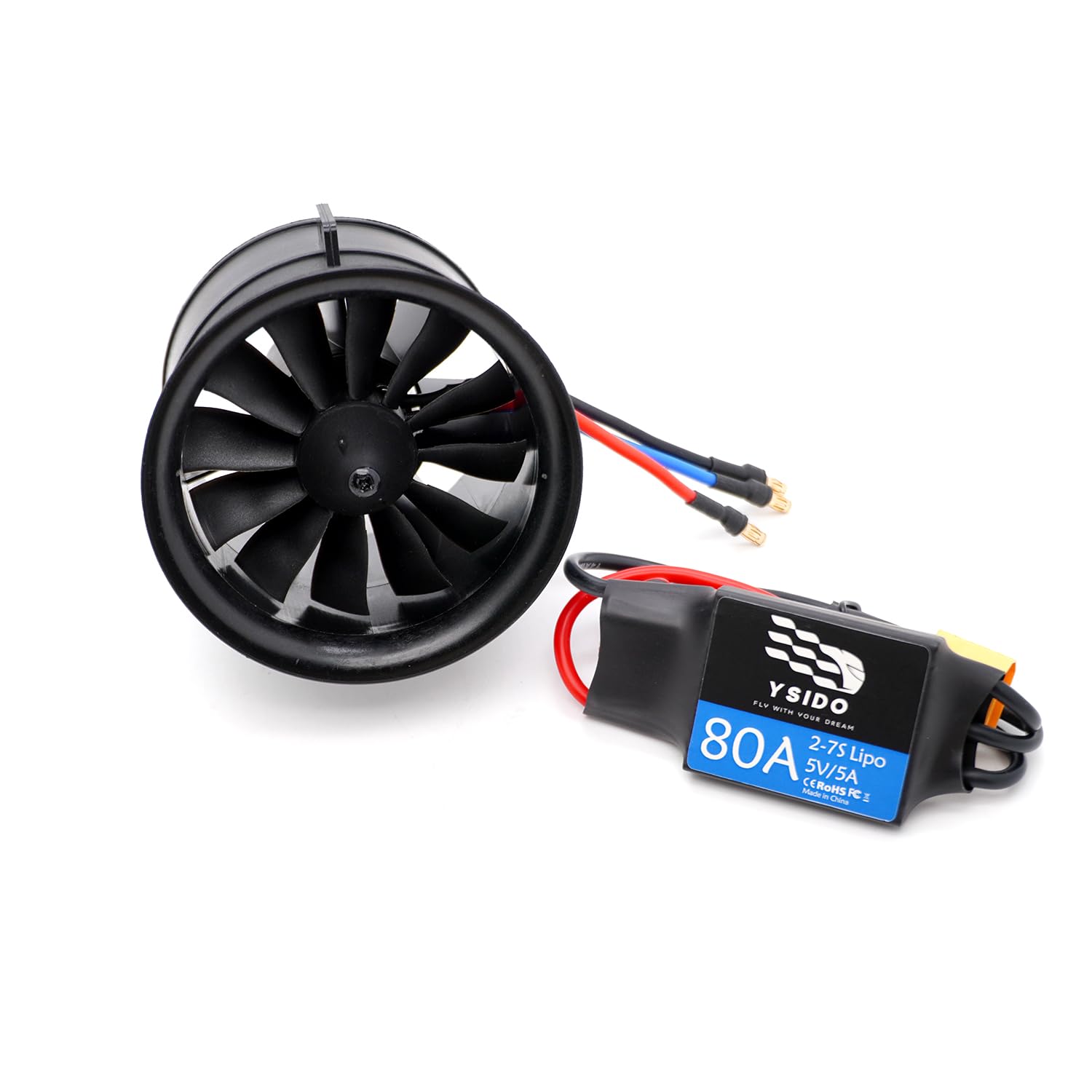 3-6S 50mm/64mm/70mm 2627/2836/2842 Brushless Motor EDF Duct Fan with 40A 50A 80A ESC Brushless Power for RC Jet Aircraft Airplane (Black 2842-3450KV-4S 70mm+80A)