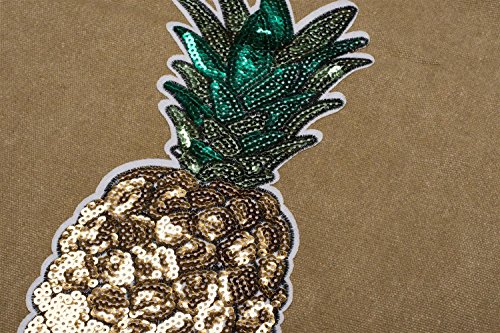 styleBREAKER shopping bag with sequin pineapple applique, tote bag, canvas, fabric bag. Bag, unisex 02012215, Colour:Khaki - Image 2