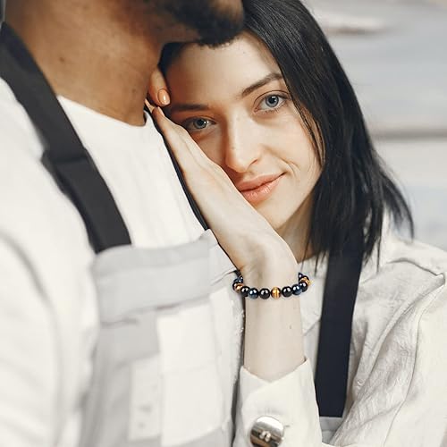 Miniatura 7 de Enjoy Risingsun Pulsera de ojo de tigre para hombre y mujer, pulsera antiansiedad, coraje y determinación y cuentas rojas de triple protección,