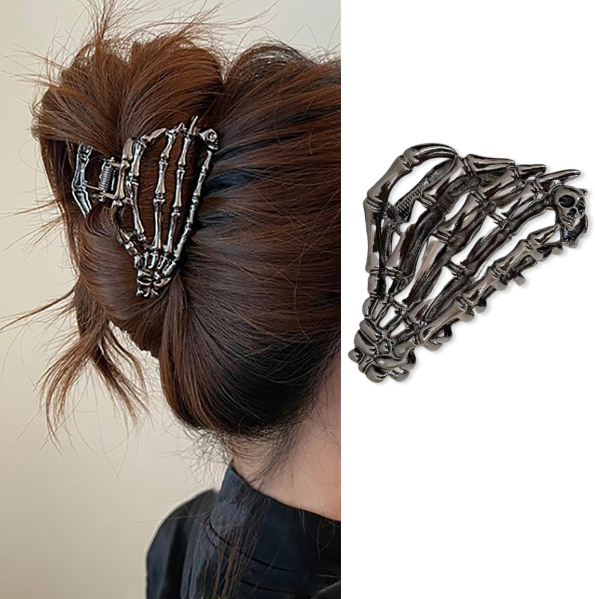 AIUPUOC Black Hair Clip with Skeleton Skull Design for Women's Hair Styling, Medium Metal Hair Claw Clips, Halloween Hair Accessories, 1 Count