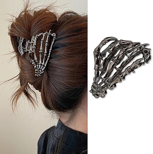 Black Hair Clip with Skeleton Skull Design