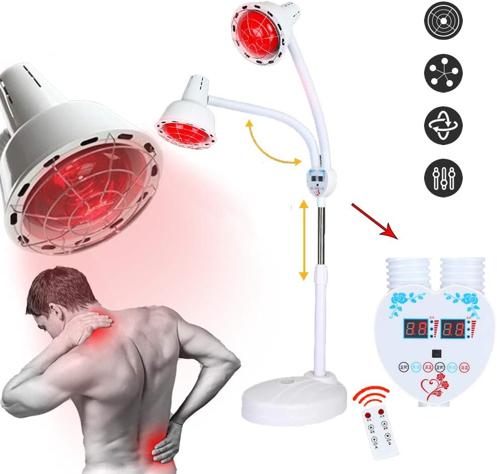 ZYJFP Two Heads Infrared Lamp, 275W Multifunction remote control physiotherapy lamp Adjustable Relief Muscle Pain Skin Acupuncture Therapy Beauty Salon with Bulb