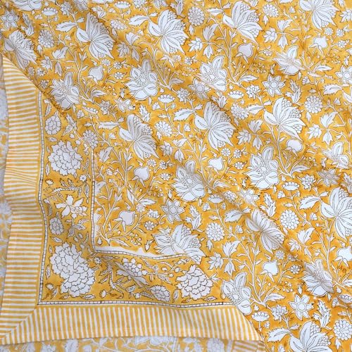 Image of TOAI Hand Block Printed Bedsheet | Bed Spread Flatsheet Bed Sheet | Pure Cotton | King Size 108 inchx108 inch |210 TC Long Luxury Cotton | 2 Reversible Pillow Covers |Mustard Yellow Klamkari