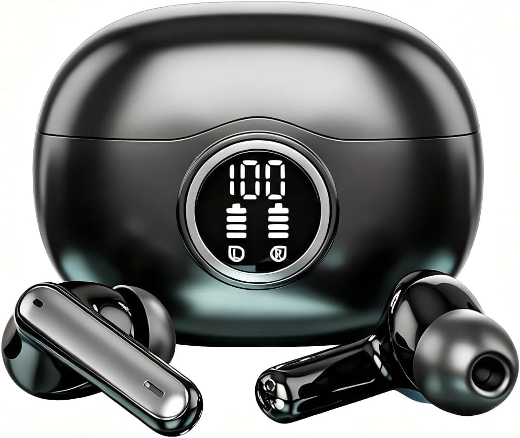 Auricolari wireless, Bluetooth 5.3, Hi-Fi, stereo, riproduzione 50H, display digitale a LED, auricolari con cancellazione del rumore ENC, auricolari impermeabili IPX7, per palestra, corsa