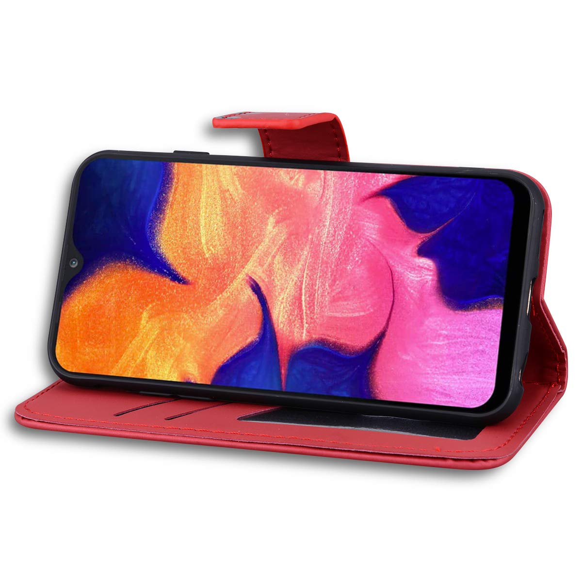Ailisi Cover per OPPO A74 (4G), Dark Red Flip Cover Cartoon Cute Cat Custodia Pieghevoli Protettiva Caso Libro in Pelle PU con Portafoglio, Funzione Supporto, Chiusura Magnetica - Gatto, Rosso Scuro