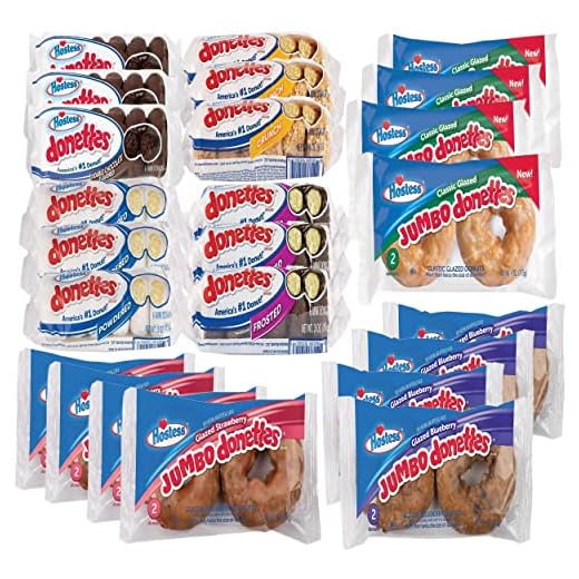 Hostess Donettes and Jumbo Donettes 7 Flavor Donut Lovers Variety Pack by Tribeca Curations | 24 Packs