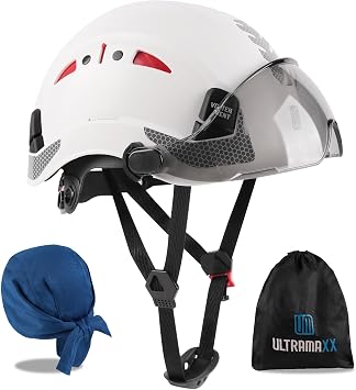 UM ULTRAMAXX Lightweight Safety Helmet Hard Hat with Tinted Visor, Type 1 Class C, White