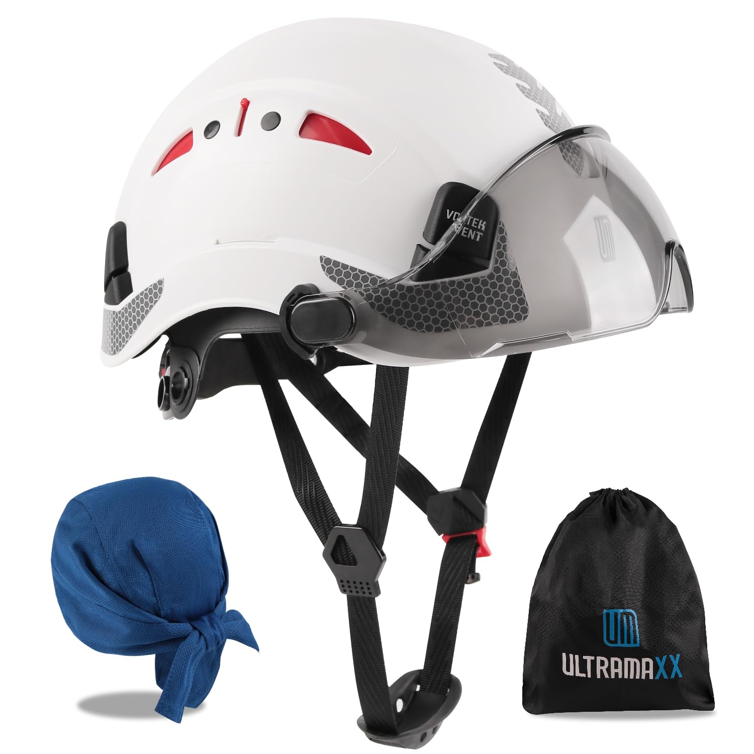 Safety Helmet Hard Hat with Visor, Lightweight Vented Work Helmet, 6-Point Adjustable Ratchet Suspension Hardhat for Industrial and Construction