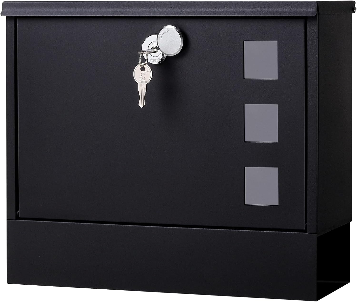 Locking Mailbox Wall Mount for Outside– Jssmst Mailboxes with Key Lock for Front Door Fence, Large Capacity Letter Box, 14.3 x 4.1 x 11.8 Inch, Black, SM-HPB911BN