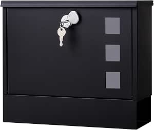 Locking Wall Mount Mailbox with Key Lock - Large Capacity, Black