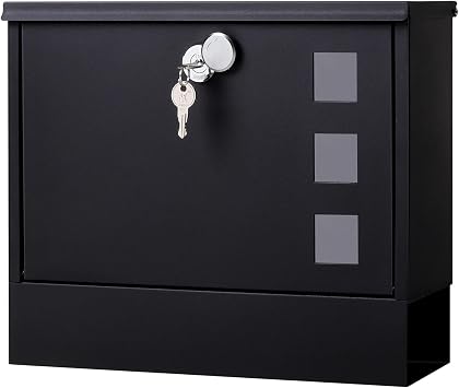 Locking Mailbox Wall Mount for Outside Jssmst Mailboxes with Key Lock for Front Door Fence, Large Capacity Letter Box, 14.3 x 4.1 x 11.8 Inch, Black, SM-HPB911BN