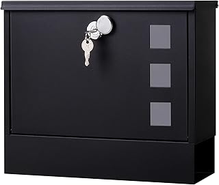 Locking Mailbox Wall Mount for Outside– Jssmst Mailboxes with Key Lock for Front Door Fence, Large Capacity Letter Box, 14.3 x 4.1 x 11.8 Inch, Black, SM-HPB911BN