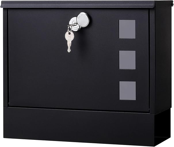 Locking Mailbox Wall Mount for Outside– Jssmst Mailboxes with Key Lock for Front Door Fence, Large Capacity Letter Box, 14.3 x 4.1 x 11.8 Inch, Black, SM-HPB911BN