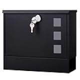 Locking Mailbox Wall Mount for Outside– Jssmst Mailboxes with Key Lock for Front Door Fence, Large Capacity Letter Box, 14.3 x 4.1 x 11.8 Inch, Black, SM-HPB911BN
