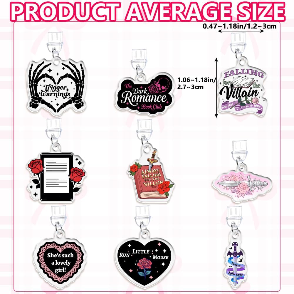 9Pcs 9 Styles Dust Plug Charm Type C Gothic Skull Heart Sword Pattern, Cute Phone Dust Plug Charger Port Cover Protector Pendants for E-Reader Cell Phone Earphone DIY Decorative Accessories image 2