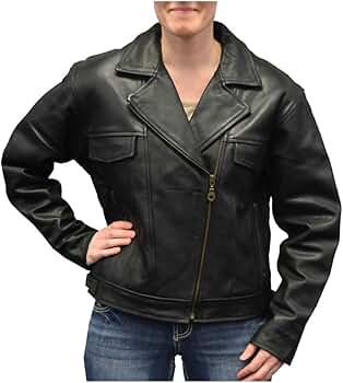 Redline Women's Naked Goat Skin Leather Motorcycle Jacket, Black L