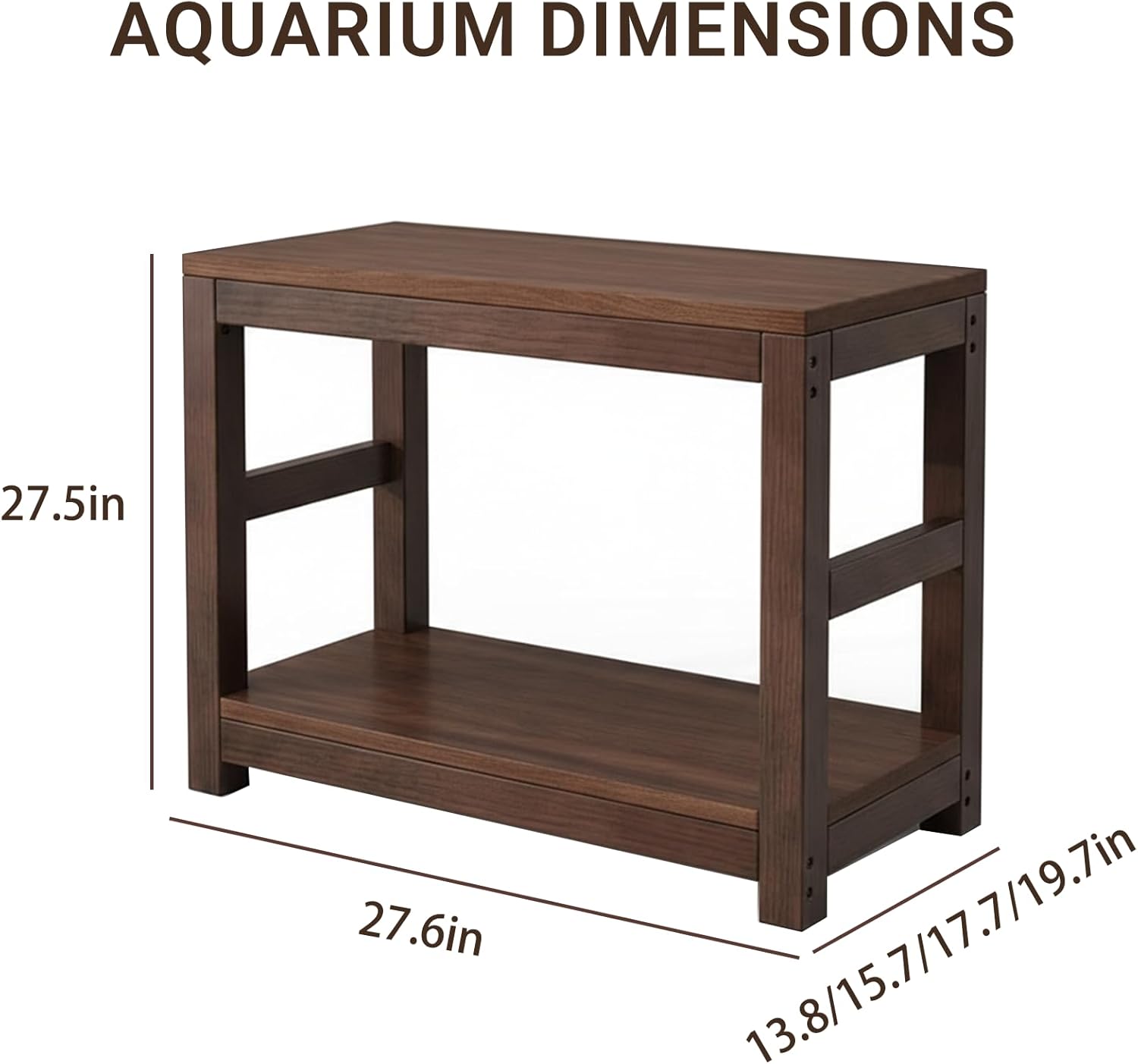10–75 Gallon Solid Wood Fish Tank Stand, Heavy Duty Aquarium Stand, 660 lbs Load Capacity, Reinforced Base for Maximum Stability, Easy to Install, 15.7"–59.1" for Home & Office