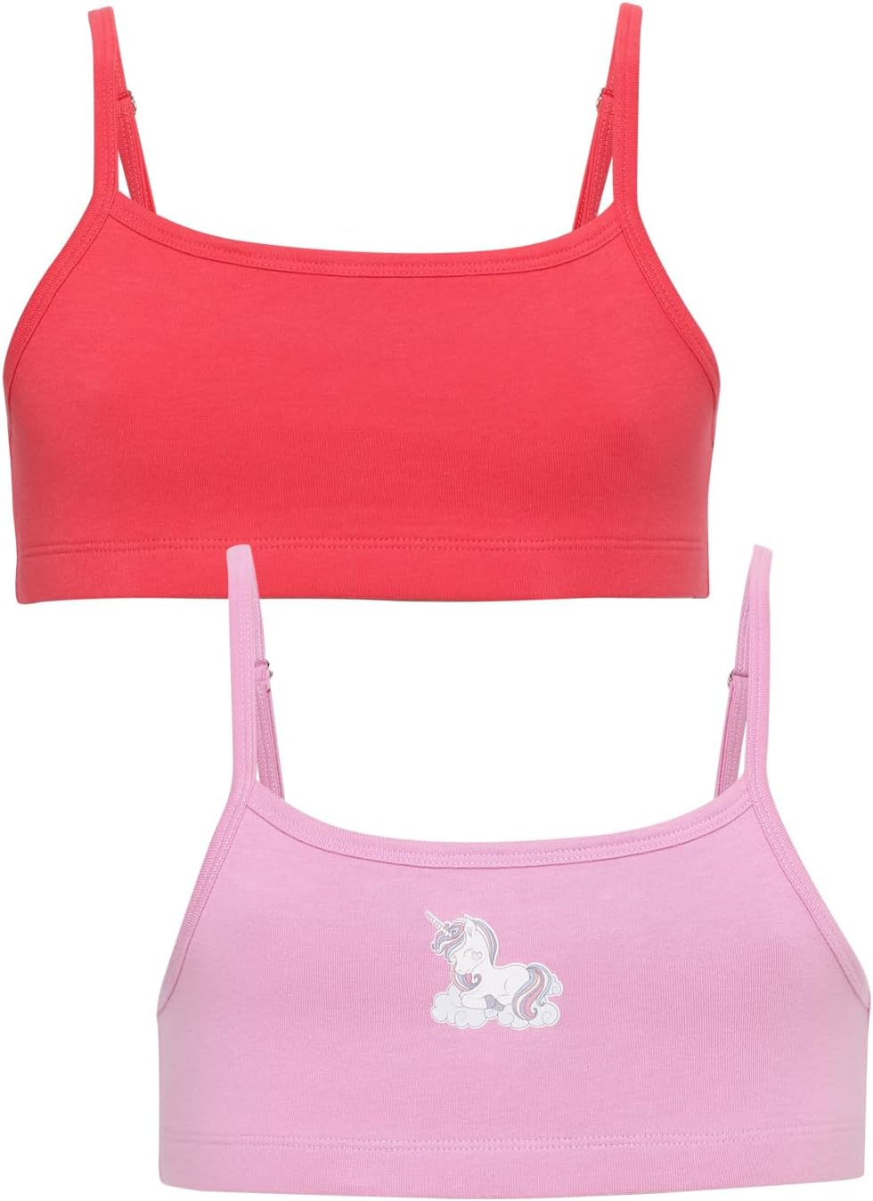 CHARM N CHERISHGirls Beginners Camisole Vest Sports Bra Unicorn Printed Pack of 2 Solid Color Crop Top