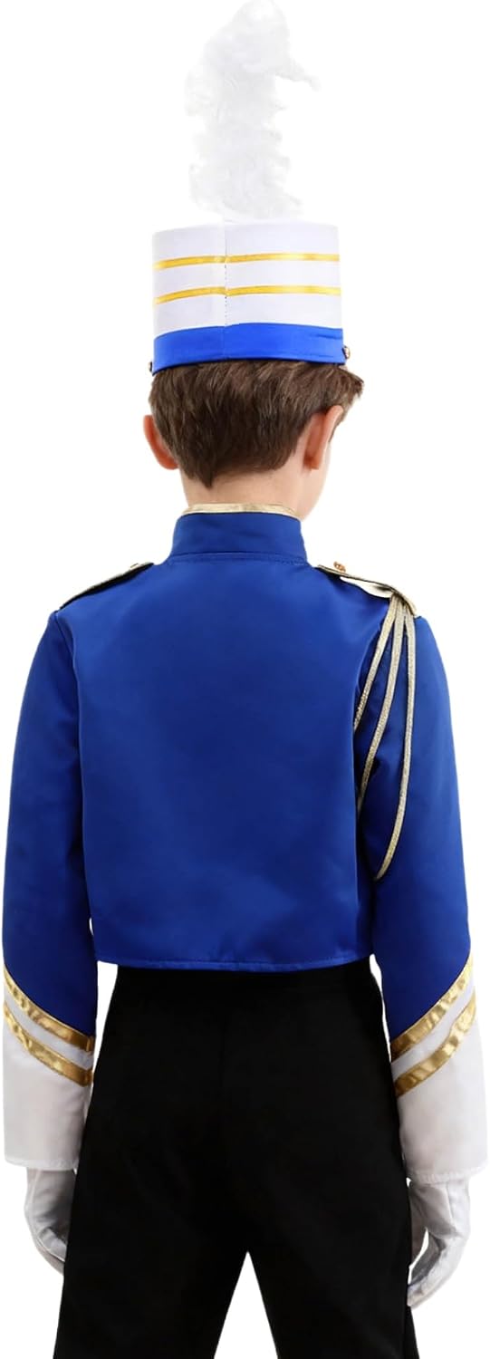 JEYPINMI Boys Marching Band Uniform Set Zipper Long Sleeve Royal Guard Jacket Coat & Hat & Gloves 3pcs