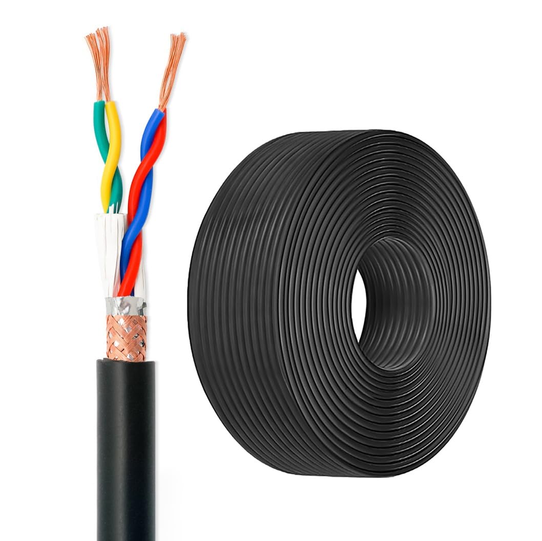 Cavo A Coppie Twistate Schermato A 4 Conduttori 0,3 Mm²–1,0 Mm² In Rame Senza Ossigeno Per Segnali RS485, Audio E Automazione(0.75mm2,30FT)