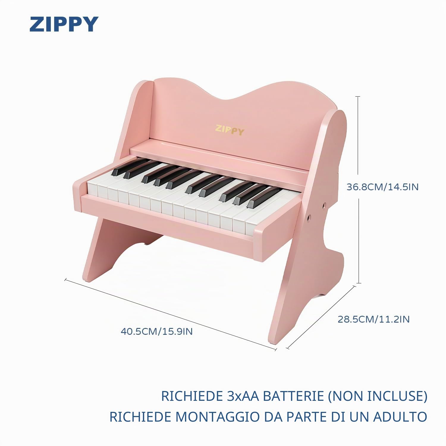 ZIPPY Tastiera Pianoforte per Bambini, 25 tasti digitale, volume regolabile, mini strumento educativo musicale, giocattolo in legno per ragazze e ragazzi. (Rosa)