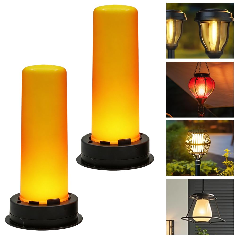 Wxeadu 2 Pack Solar Lights Replacement Top, Replacement Solar Panels for Garden Lights, 8.5cm Replacement Solar Light Parts for Lantern , Replacement Flame Bulb for Garden, Patio, Camping Decor