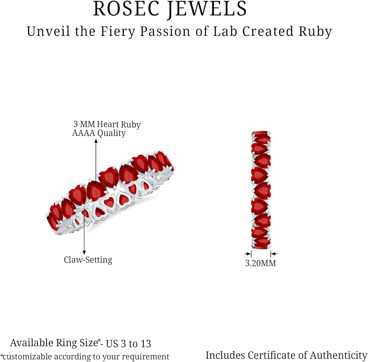 Certified Lab Grown Ruby Eternity Band For Women, Aaaa Quality, Ruby Heart Wedding Ring - Valentines Day Gifts