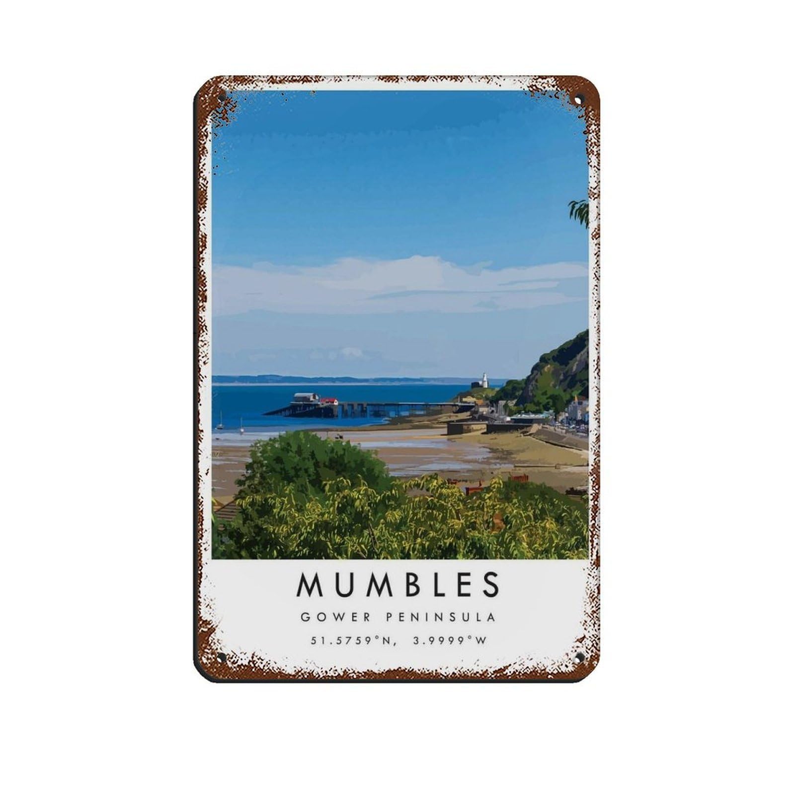 Mumbles Travel, Colourful Wales Travel Tin Sign Vintage Metal Pub Club Cafe Bar Home Wall Art Decoration Poster Retro 8x12inch(20x30cm)
