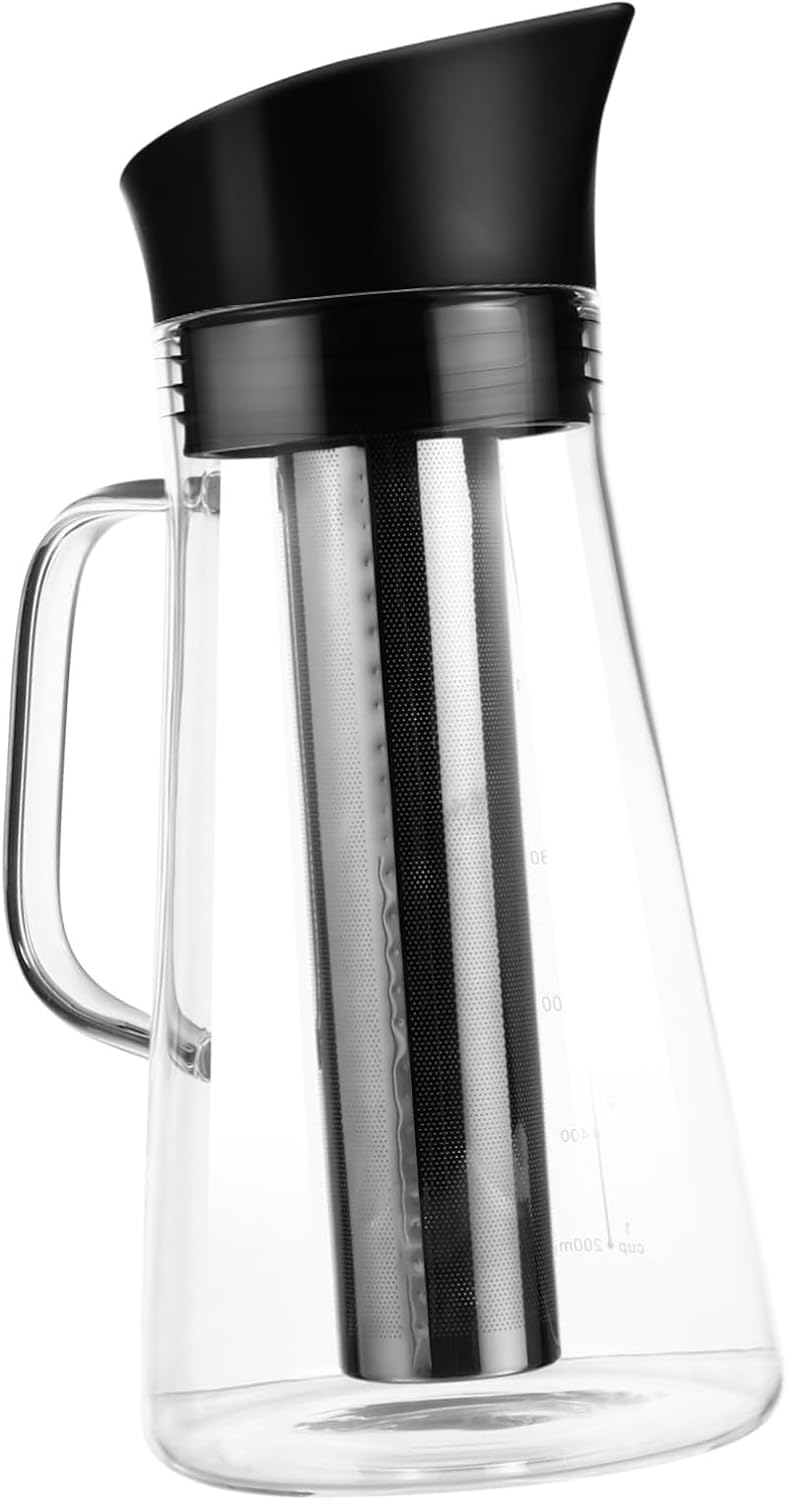 Amosfun Large Capacity Cold Brew Coffee Pot Borosilicate Heat Resistant Glass Carafe with Fine Mesh Filter for Tea and Coffee Brewing at Home Office