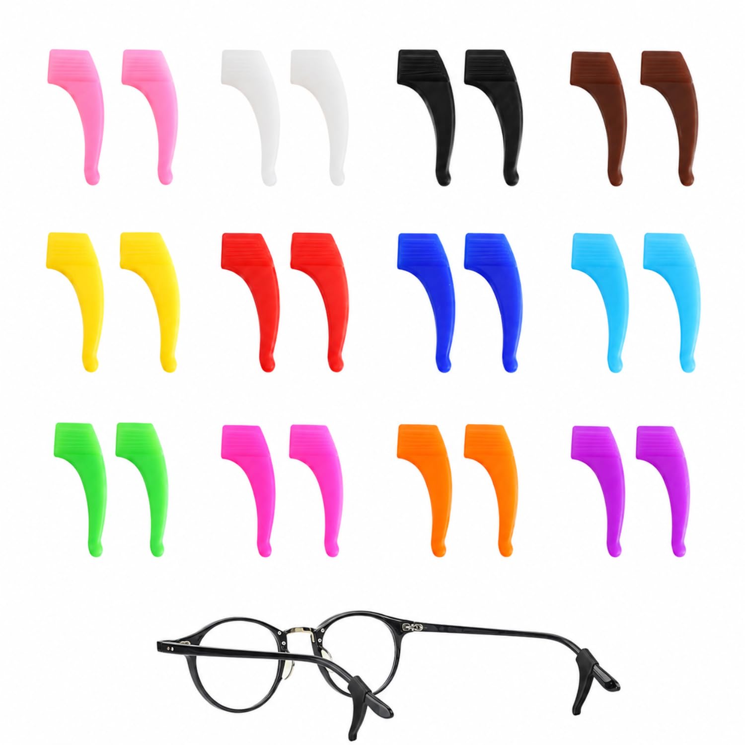 BendJoy 12 Pieces Eyeglass Ear Grips, 12 Colors Silicone Glasses Accessories with Anti Slip Ear Hooks and Soft Ear Cushions, Eye Glass Holder for Sports Running Daily Wear and Secure Fit, Spects Gripper for Men Women and Kids-picture-28