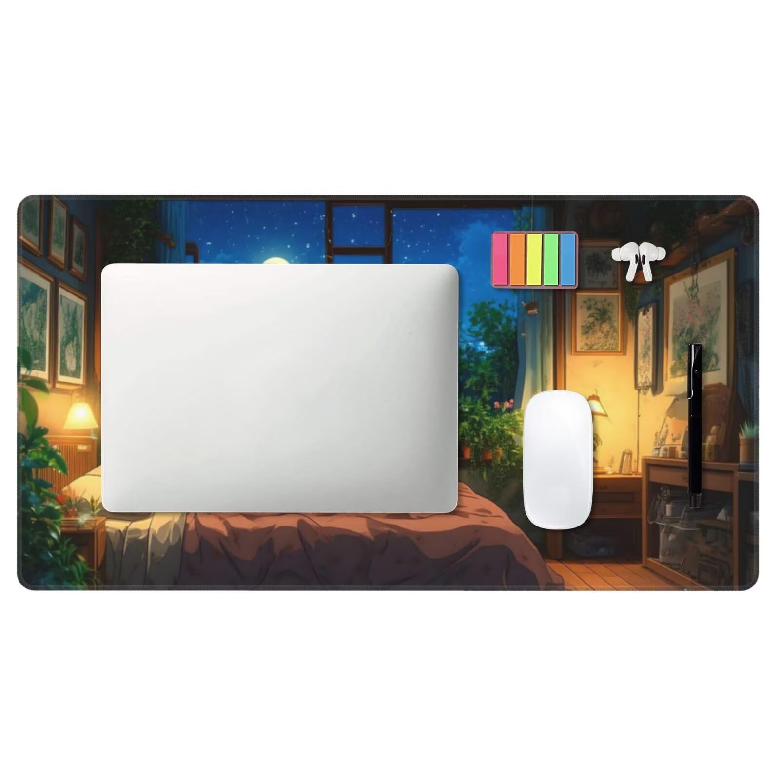 Podkładka pod mysz XXL 1200 x 600 mm, nocny widok podkładka pod mysz do sypialni podkładka pod mysz, antypoślizgowa podkładka pod biurko, podkładka pod mysz z antypoślizgową gumową powierzchnią U-893
