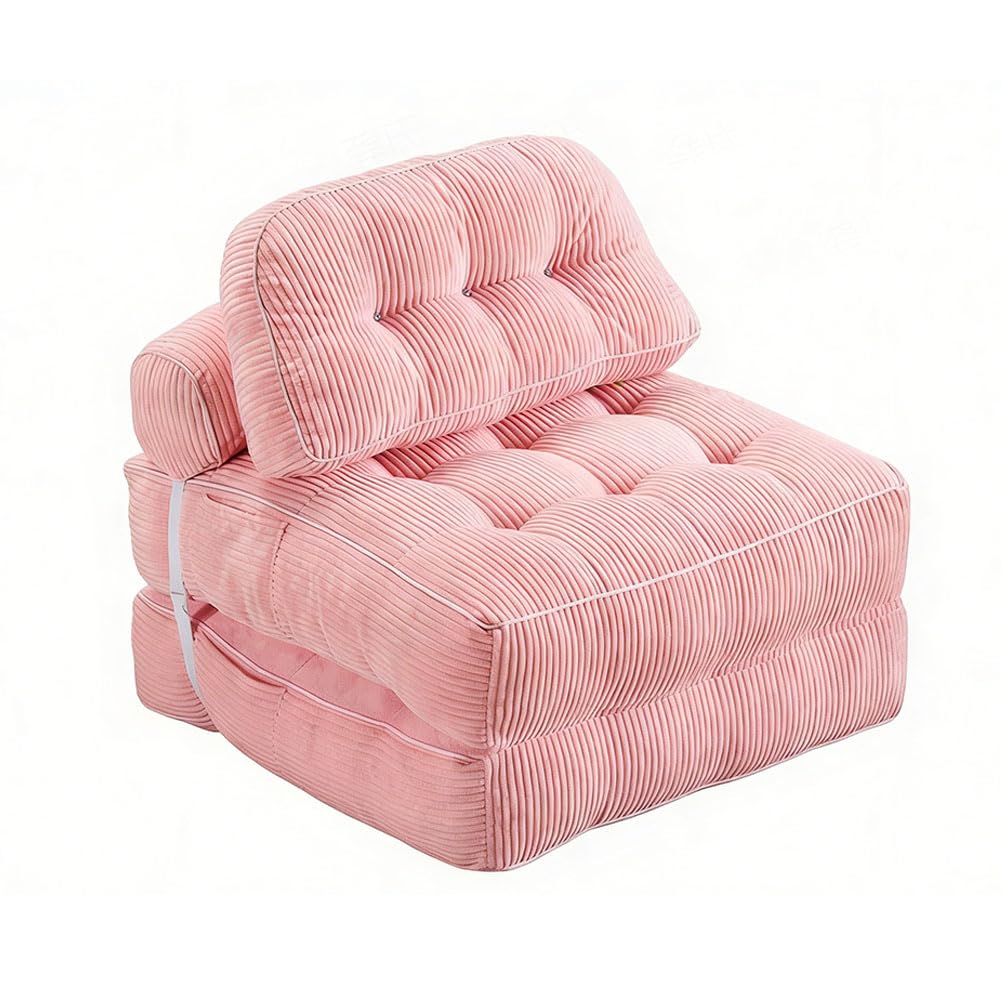 Schlafsofa, umwandelbare Einzelschlafcouch, rosa gepolsterte Matratze für Wohnzimmer, Design ohne Knochen, ideal für kleine Räume, bequem und stilvoll